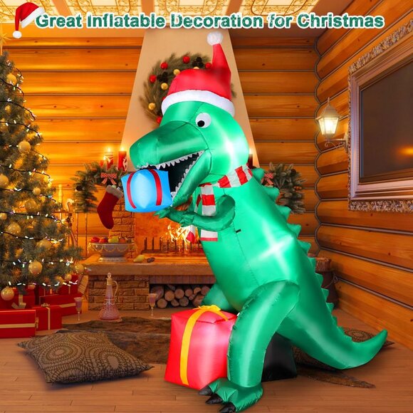🆕7FT Christmas Inflatable Giant Dinosaur Holding Gift Boxes Outdoor Decoration - Picture 6 of 9